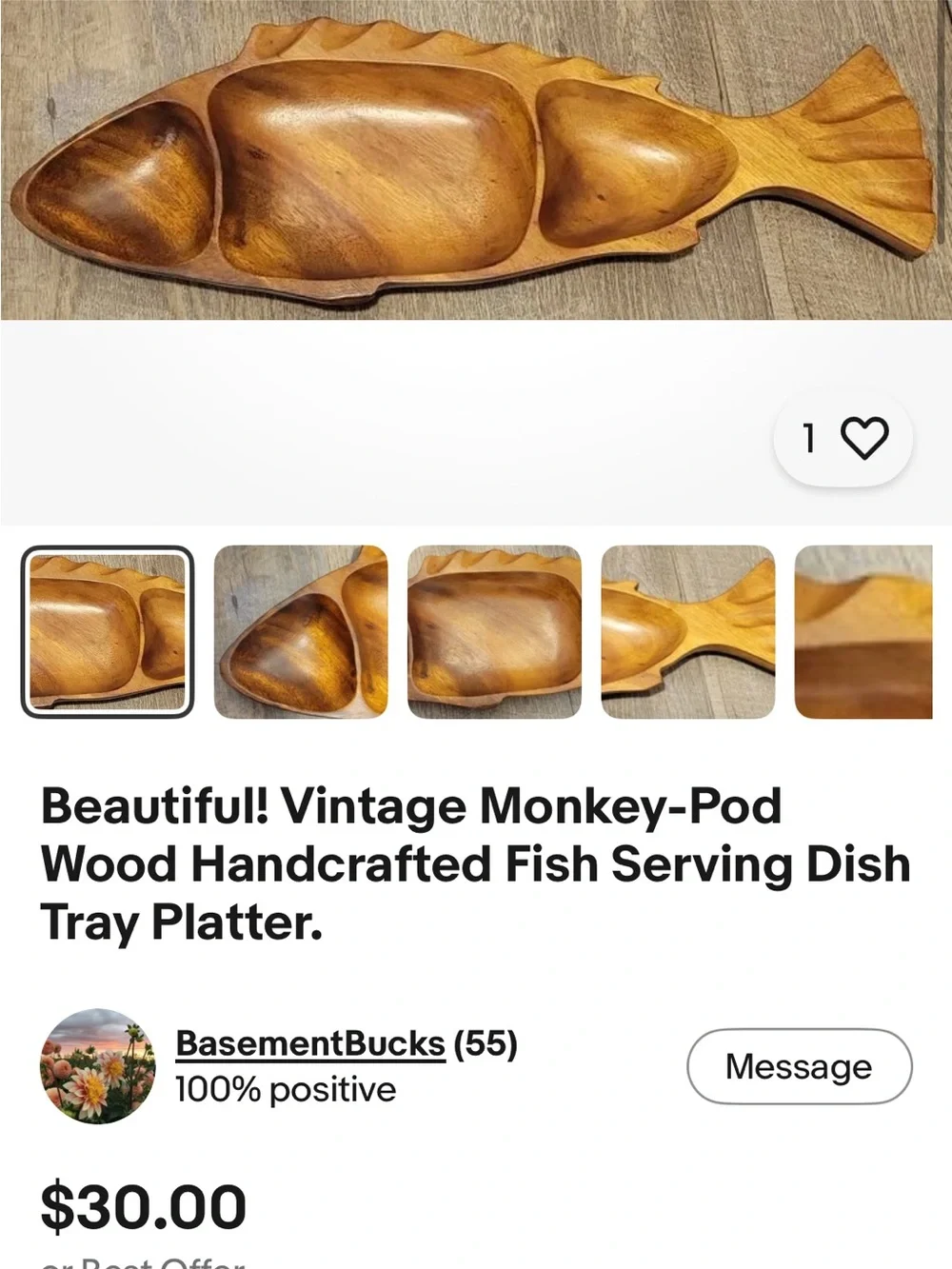 Leilani Monkey Pod 3 sectioned Serving Tray.